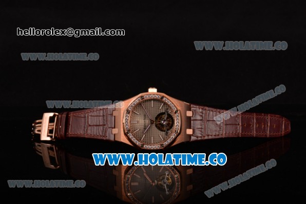 Audemars Piguet Royal Oak 41MM Swiss Tourbillon Manual Winding Rose Gold Case with Grey Dial Diamonds Bezel and Stick Markers (FT) - Click Image to Close